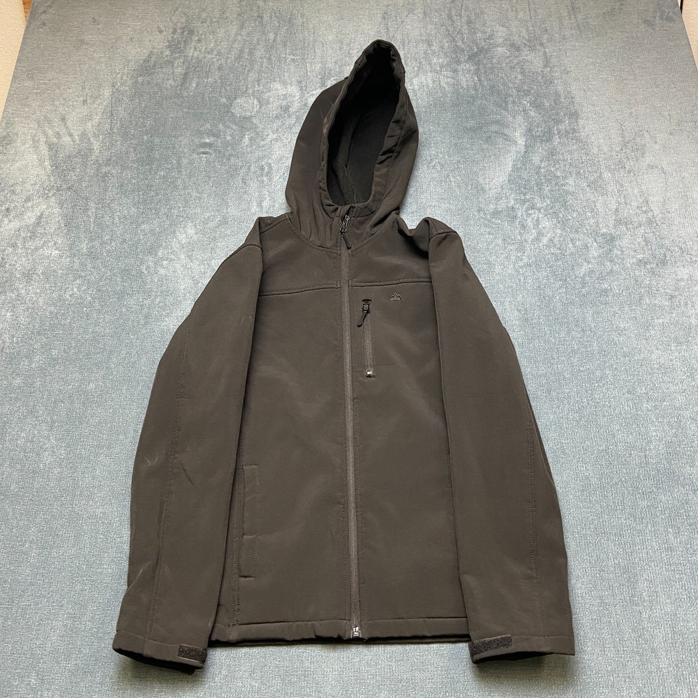 Snozu Softshell Jacket Boys Large Black Full Zip Fleece Lined Hooded Pockets